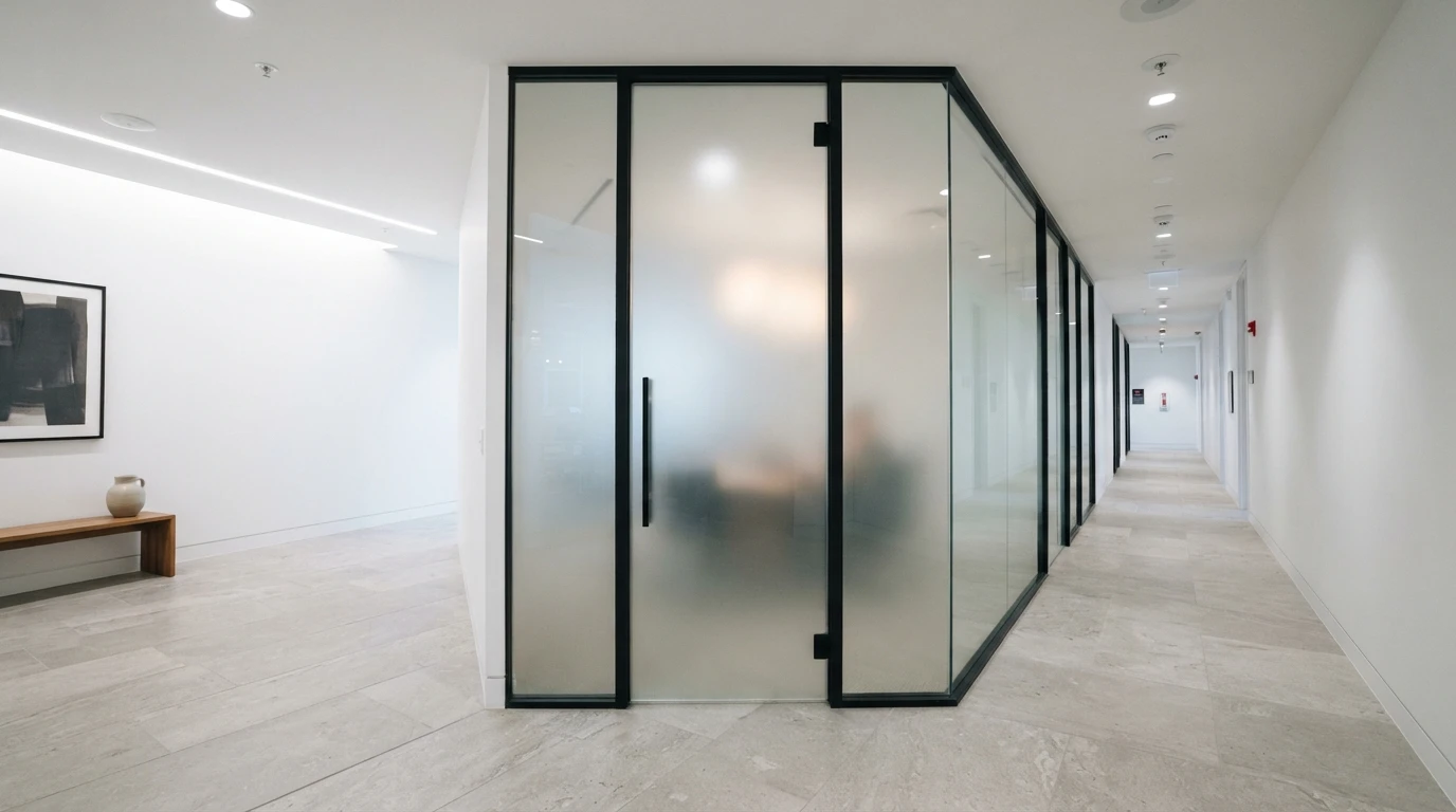 Офисная перегородка с распашной дверью и фотопечатью на стекле — фото 10