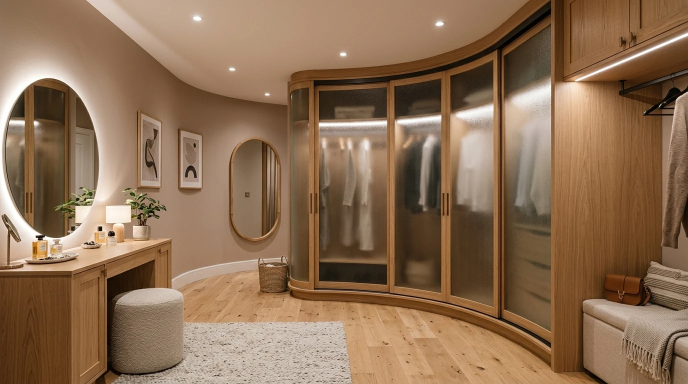 Радиусная дверь для эркера гостиной, гнутое сатинированное триплекс — фото 11