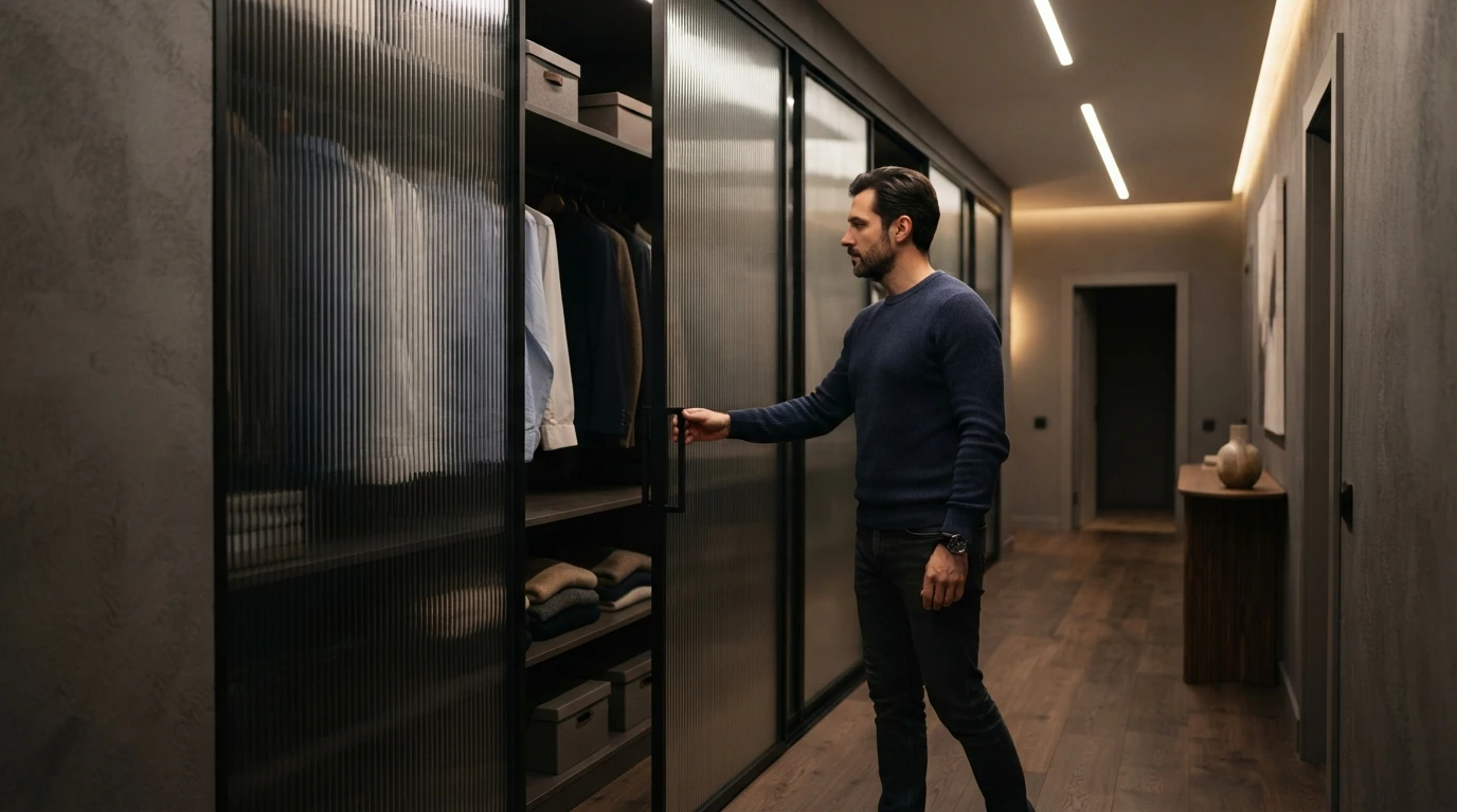 Шкаф-купе в узкую прихожую с графитовым зеркалом — фото 9