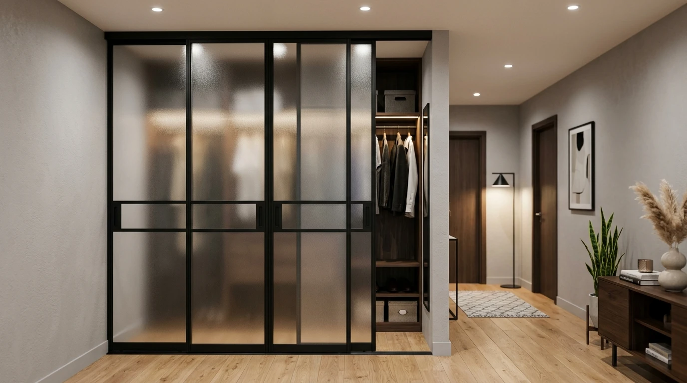 Шкаф под лестницей с фасадами из крашеного стекла Lacobel — фото 5